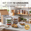 Kit com 10 Potes Herméticos de Vidro Borossilicato – 640 ml Cada